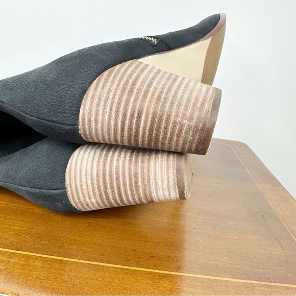 Cole Haan Davenport Tall Black Pebbled Nubuck‎ Leather Stacked Block Heel Boots - Picture 10 of 15